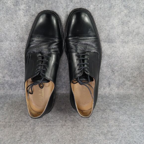 Johnston & Murphy Shoes Mens 10 Oxfords Derby Cap Toe Black Leather Dress Formal - Picture 6 of 14